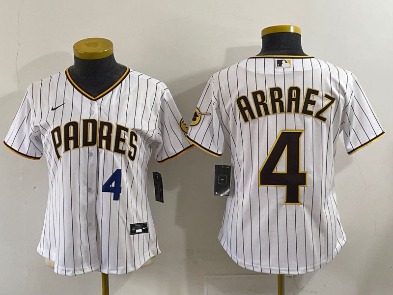 Women 2025 San Diego Padres #4 Arraez White Stripe Game Nike MLB Jersey style 7